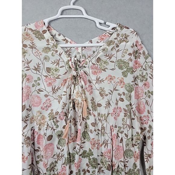 Cato White Floral 3/4 Sleeve Tie Neck Babydoll Rayon Blouse Women's Plus 18 20W - Picture 3 of 12